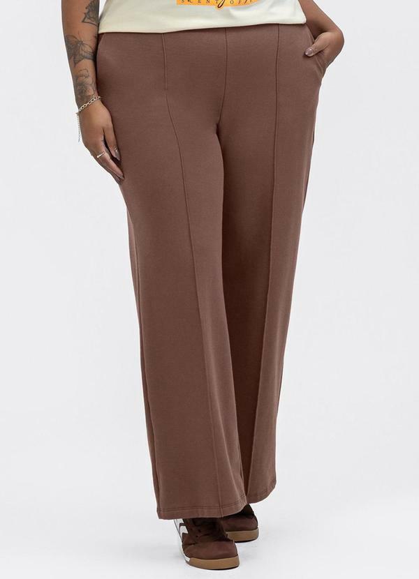 Calça Pantalona em Moletom Marrom Escuro