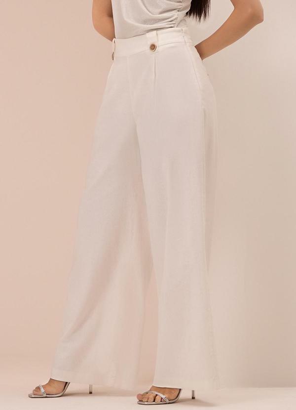 Calça Pantalona em Tecido e Linho Branco