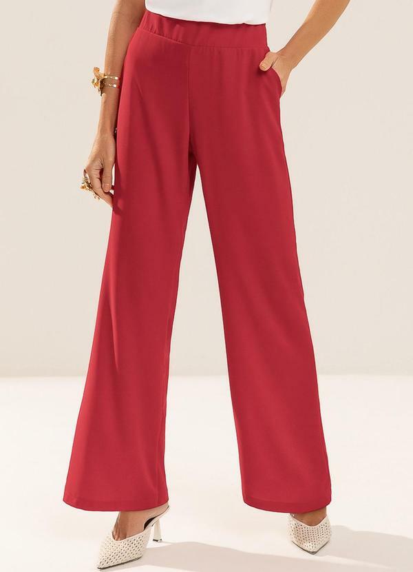 Calça Pantalona em Tecido Fluido Vermelho
