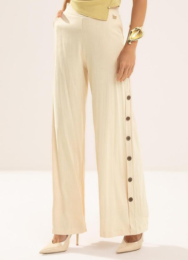 Calça Pantalona em Viscose com Elastano Bege