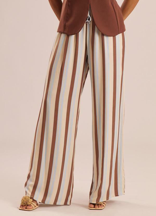 Calça Pantalona em Viscose Listrada Miragem Azul