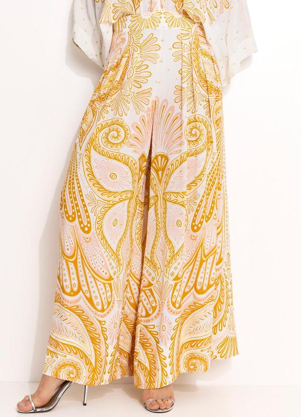 Calca Pantalona em Viscose Amarelo