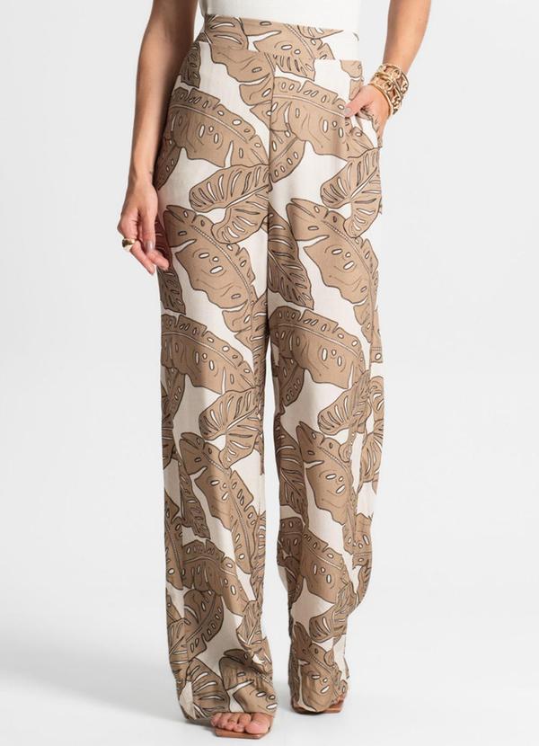 Calça Pantalona Estampada Marrom