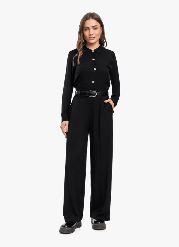 Calça Pantalona Feminina com Bolsos Preto