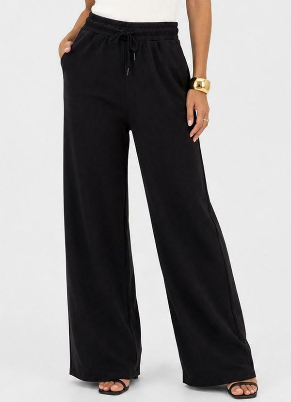 Calça Pantalona Feminina Cós Elástico Preto