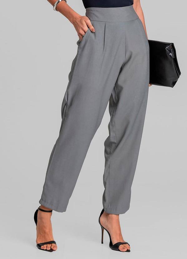 Calça Pantalona Feminina em Alfaiataria Cinza
