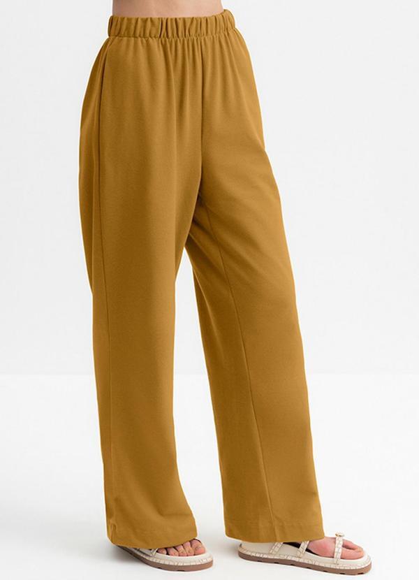 Calça Pantalona Feminina em Flaks Amarelo