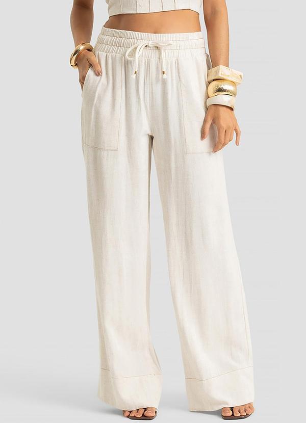 Calça Pantalona Feminina em Linho Strong Bege