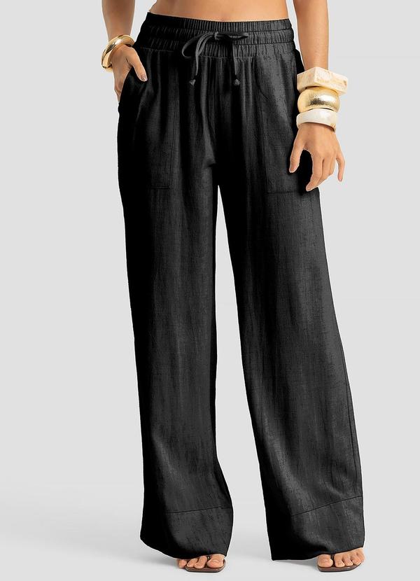 Calça Pantalona Feminina em Linho Strong Preto