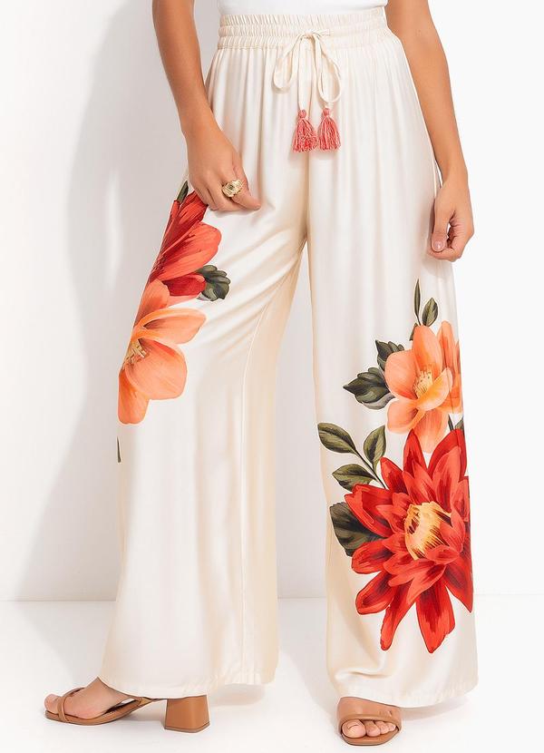 Calça Pantalona Flor do Rio Bege