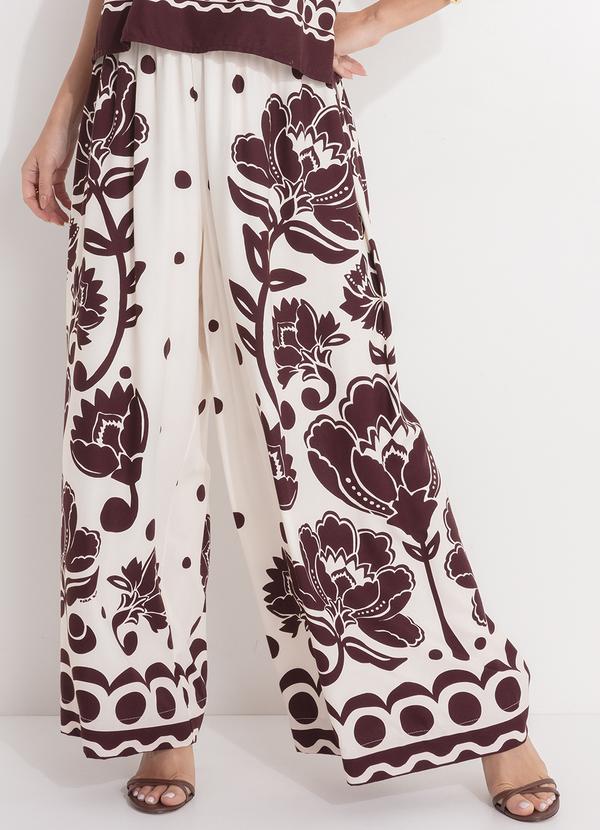 Calça Pantalona Floral Arabesque Marrom
