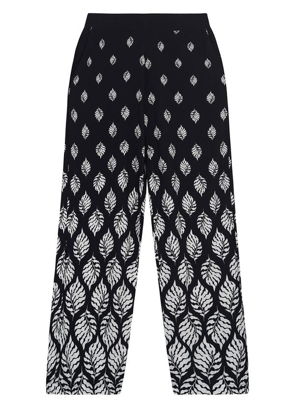 Calça Pantalona Folhagens em Viscose Preto