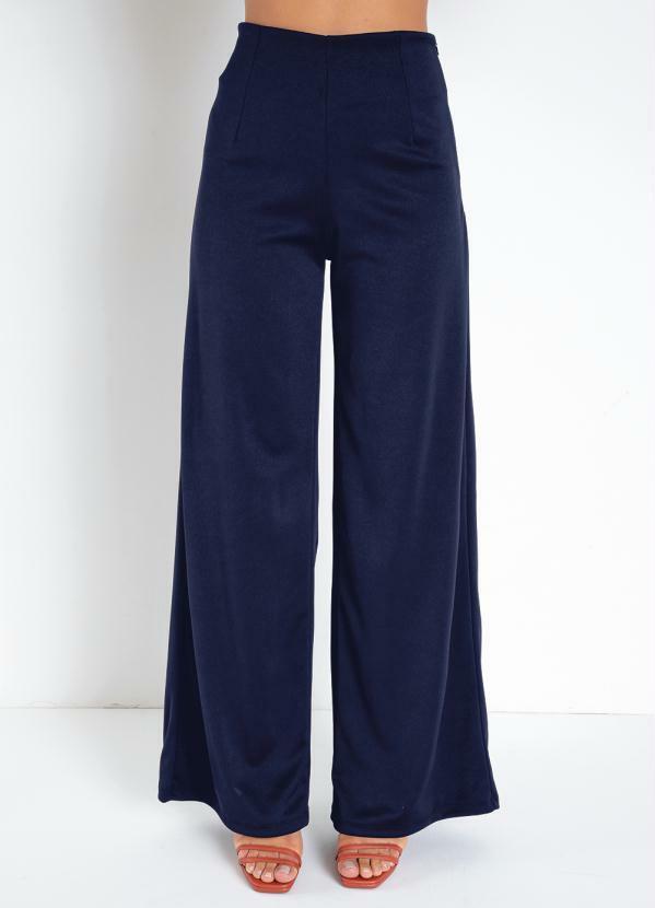 Calça Pantalona Marinho com ZÃper na Lateral