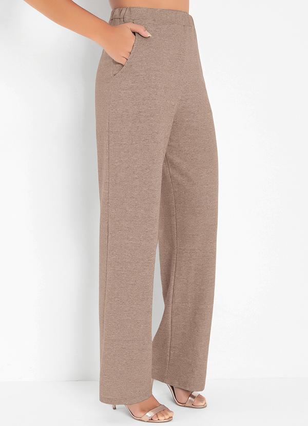 Calça Pantalona Marrom Claro Bolsos Funcionais