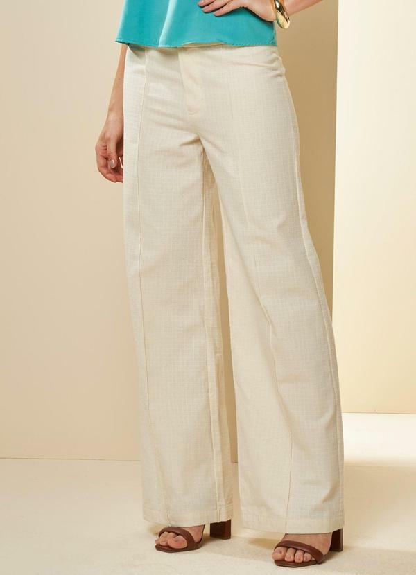 Vista 2 Calça Pantalona Oliva Branco Doce Trama Doce Trama