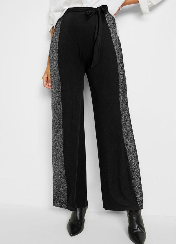 Calça Pantalona Preto e Prata