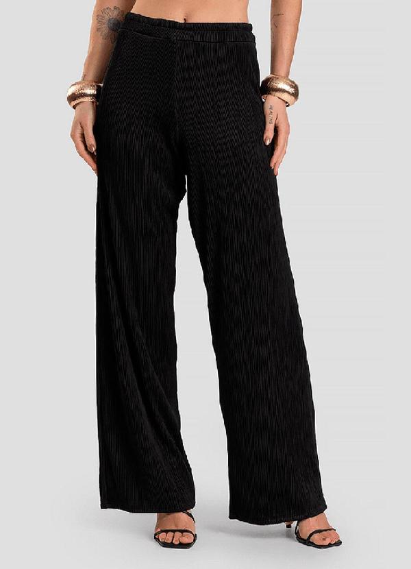 Calça Pantalona Texturizada Fluída Preto