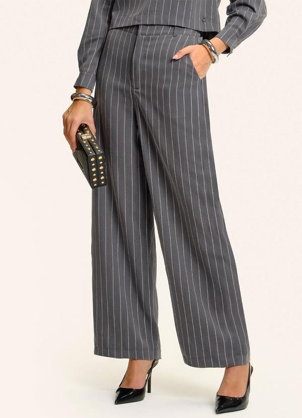 Calça Pantalona Twill Lurex Cinza