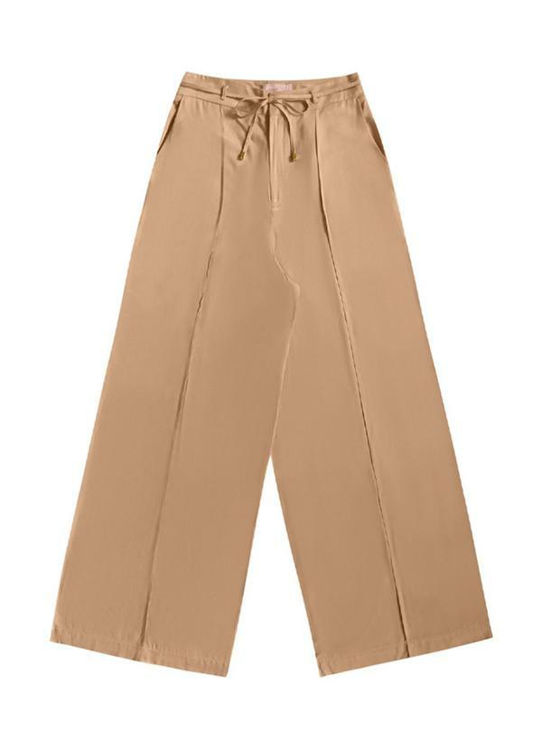 Calça Pantalona Viscose Lisa Bege