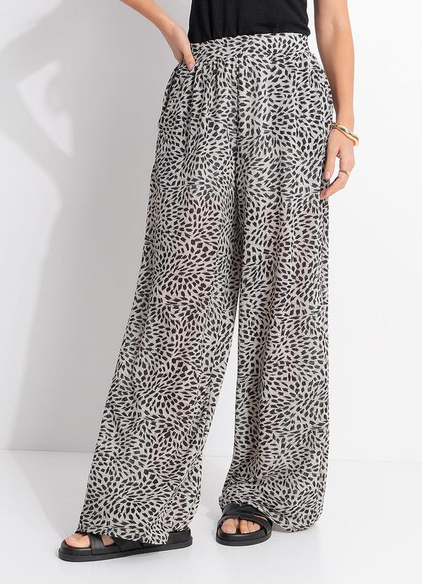 Calça Pincelado Abstrato em Malha Plissada