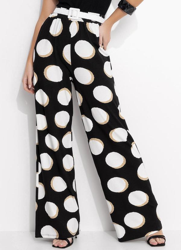 Calça Poá Irregular em Malha de Viscose