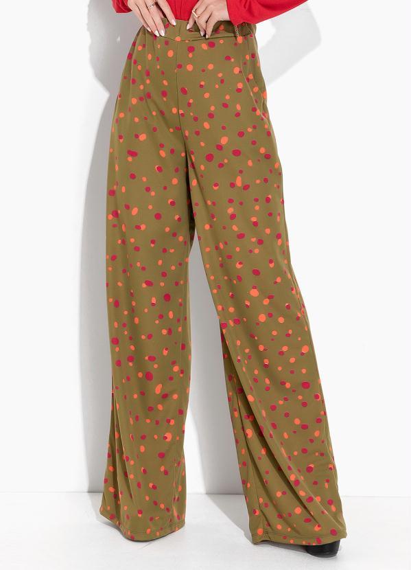 Calça Poá Verde com Bolsos Funcionais