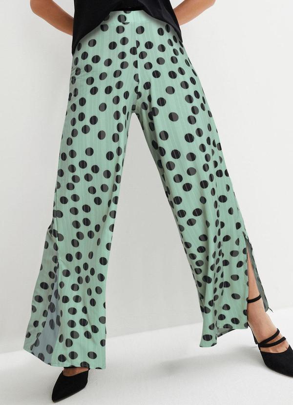Calça Poá Verde em Crepe Plano