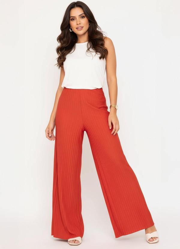 Calça Terracota em Malha Crepe Plissada