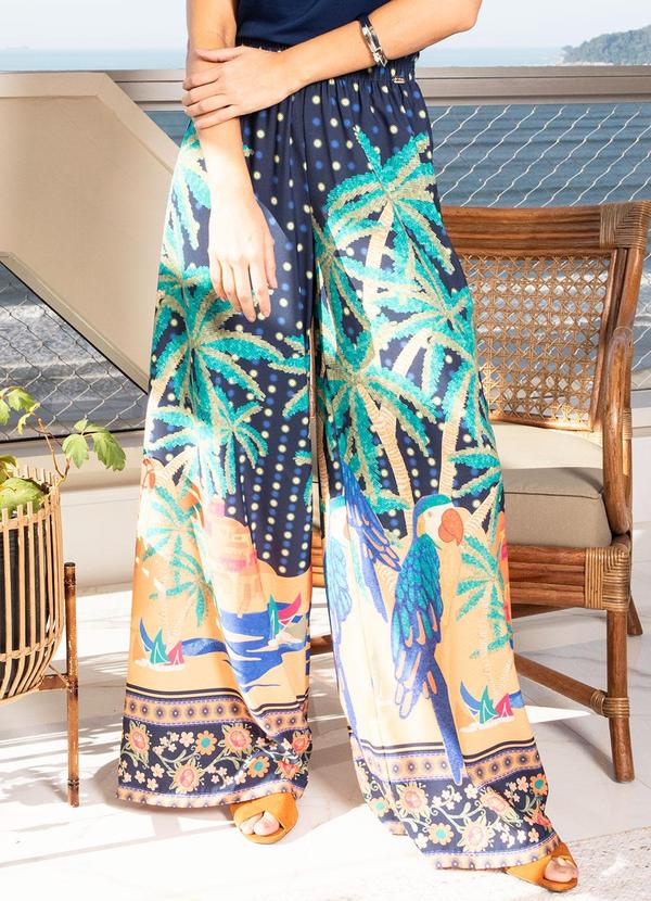 Calça Tropical Marinho em Crepe Plano