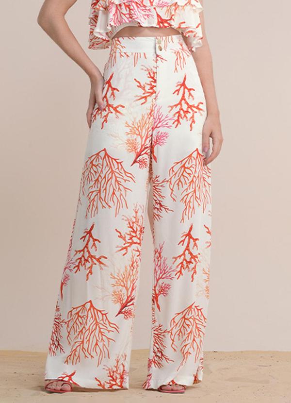 Calça Viscose Estampada Bege