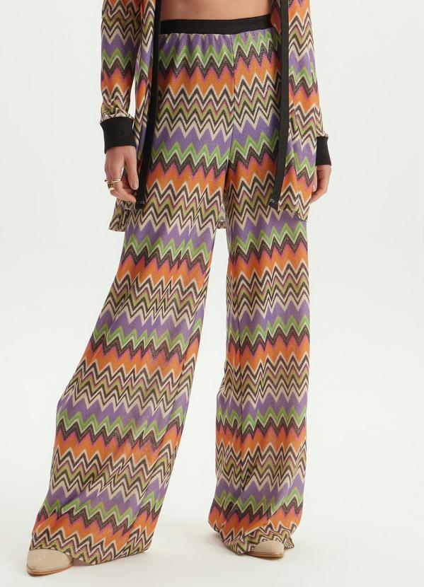 Calça Wide Leg Cintura Alta Estampada
