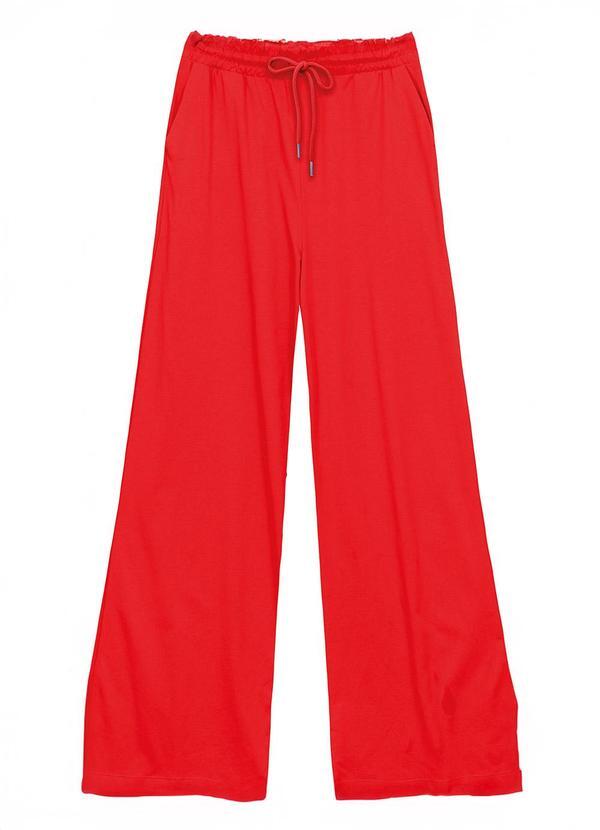 Calça Wide Leg com Bolso Vermelho
