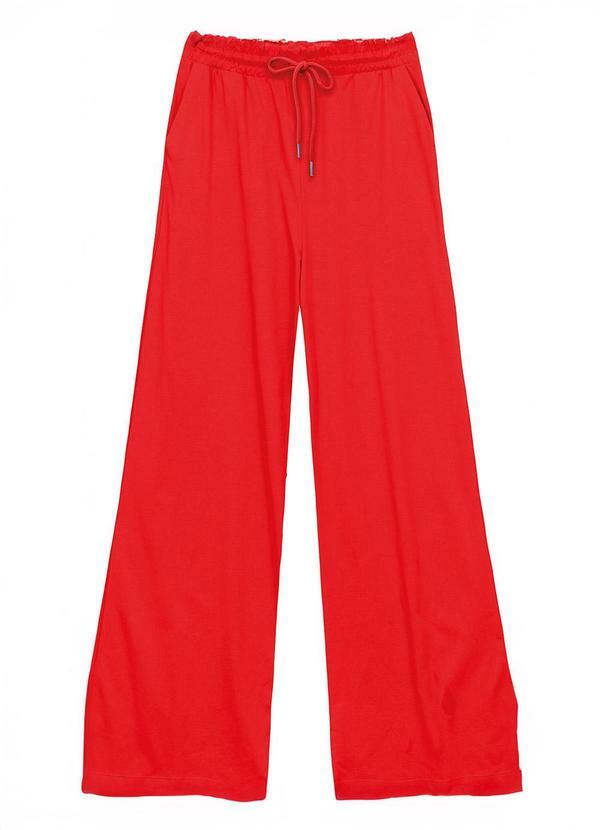 Calça Wide Leg com Bolso Vermelho