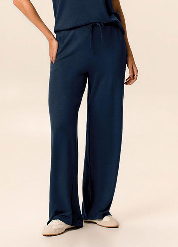 Calça Wide Leg em Moletinho Azul Marinho