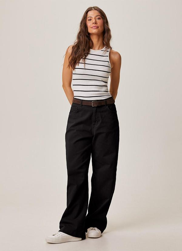 Calça Wide Leg em Sarja Preto