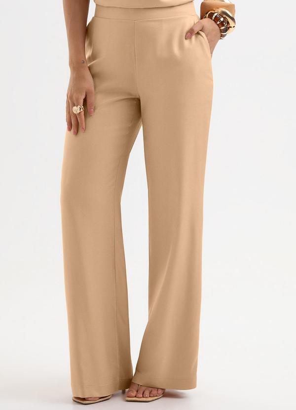 Calça Wide Leg em Viscose Bege