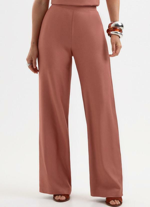 Calça Wide Leg em Viscose Marrom