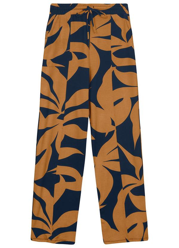 Calça Wide Leg Tropical em Moletinho Azul Escuro
