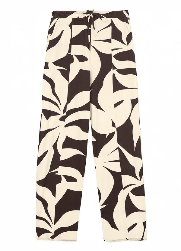 Calça Wide Leg Tropical em Moletinho Off White