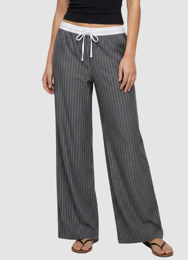 Calça Wide Risca de Giz Cós Cueca Cinza