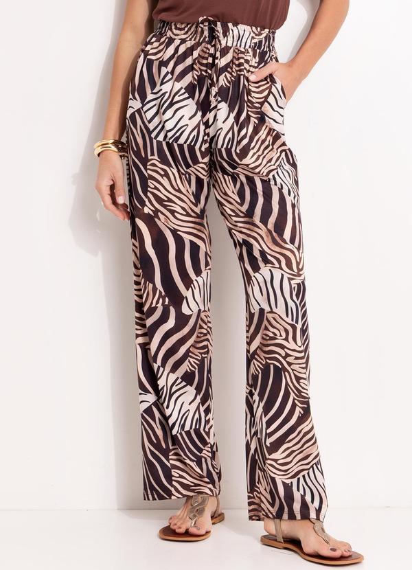 Vista 2 Calça Reta Animal Print em Malha Fria com Elástico na Cintura Quintess Quintess