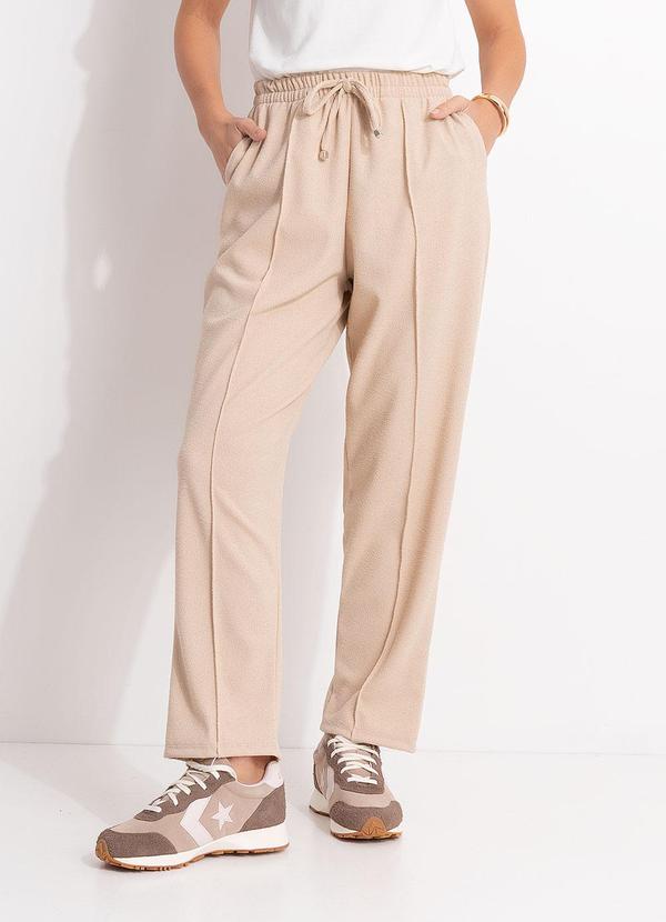 Calça Bege em Malha Tweed