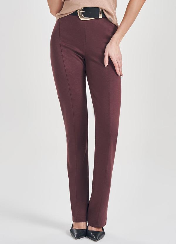 Calça em Malha Bodycon com Cós Alto Marrom
