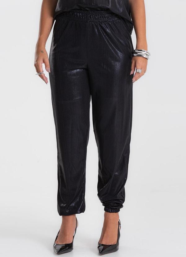 Calça Feminina Aladim em Malha Plissada Preto