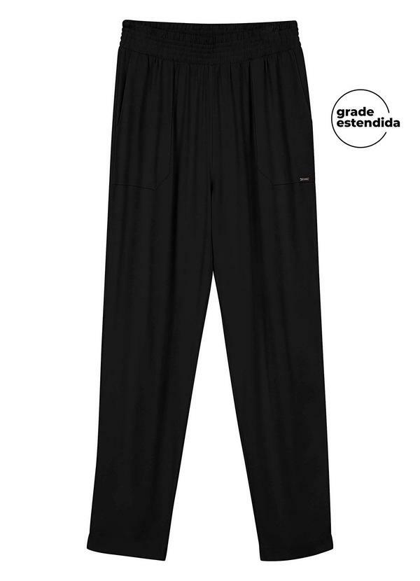 Vista 2 Calça Feminina Creponada com Bolsos Preto Marialícia Marialícia