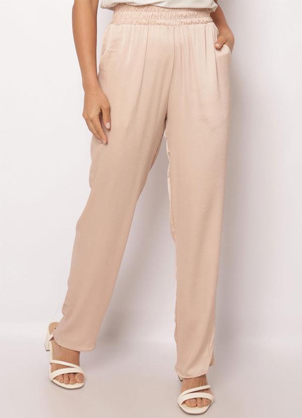 Calça Feminina Reta Acetinada Rosa Claro