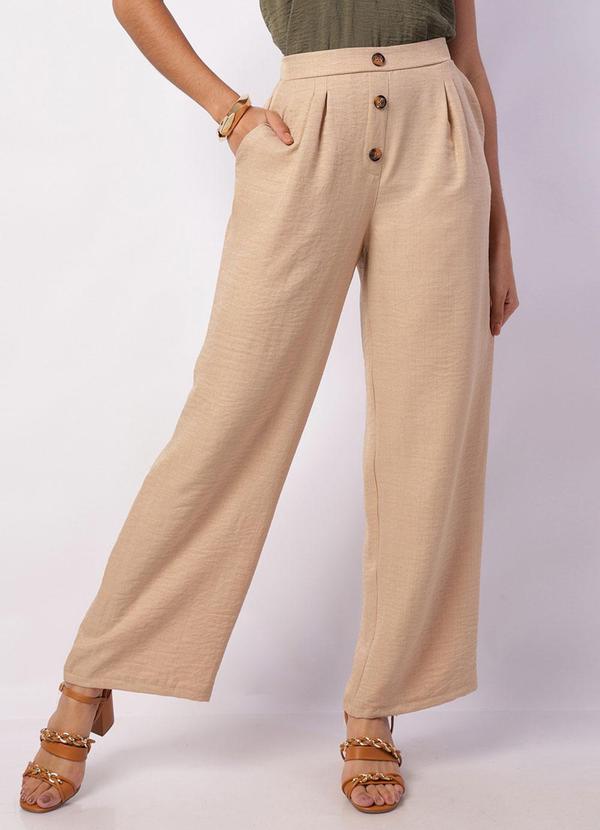 Calça Feminina Reta com Botões Bege