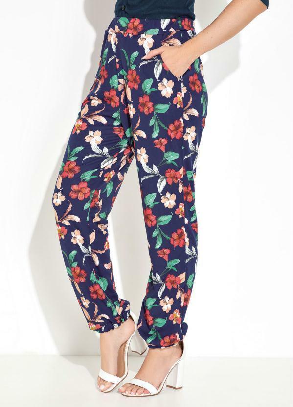 Vista 2 Calça Floral Marinho com Bolsos Funcionais Moda Pop Moda Pop