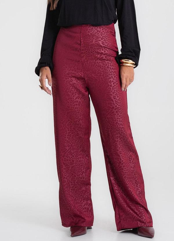 Calça Jacquard Acetinado Onças Vermelho