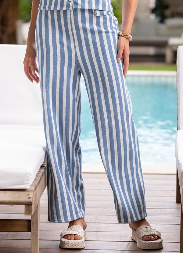 Calça Listrado Azul em Moletinho Eco Listrado